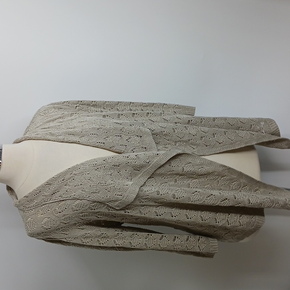 Verve tan knitted-lace open cardigan-sz 1X